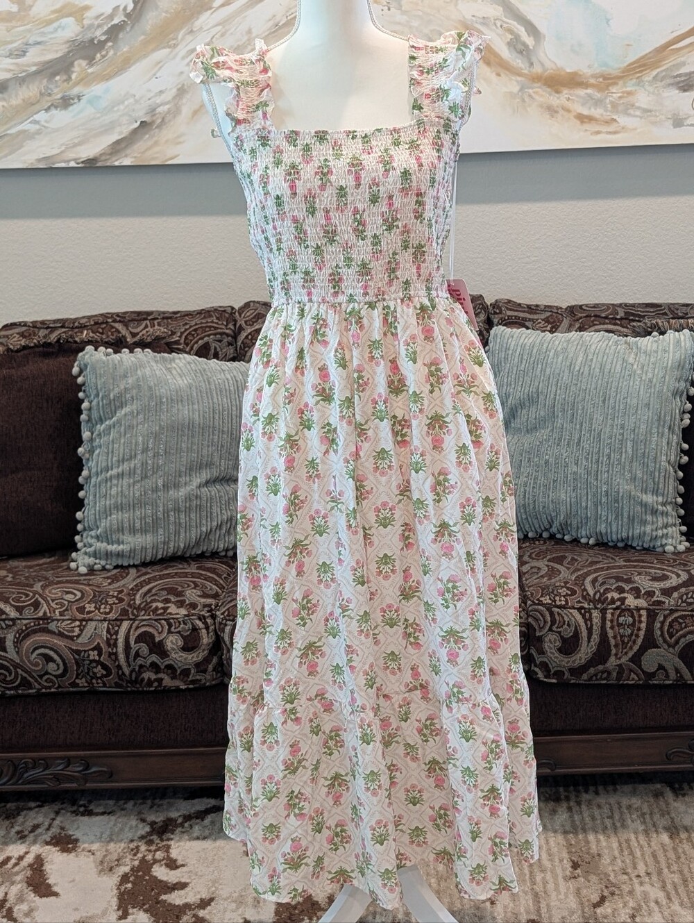 Floral Smocked Sundress in Pink and Green